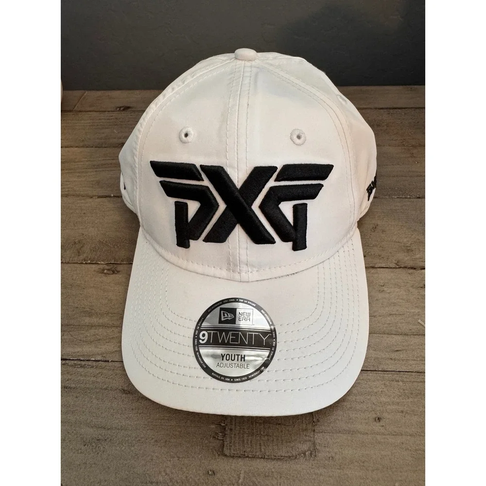 PXG New Era 9TWENTY Youth Adjustable Golf Hat White Black Logo LS 920 K Cap